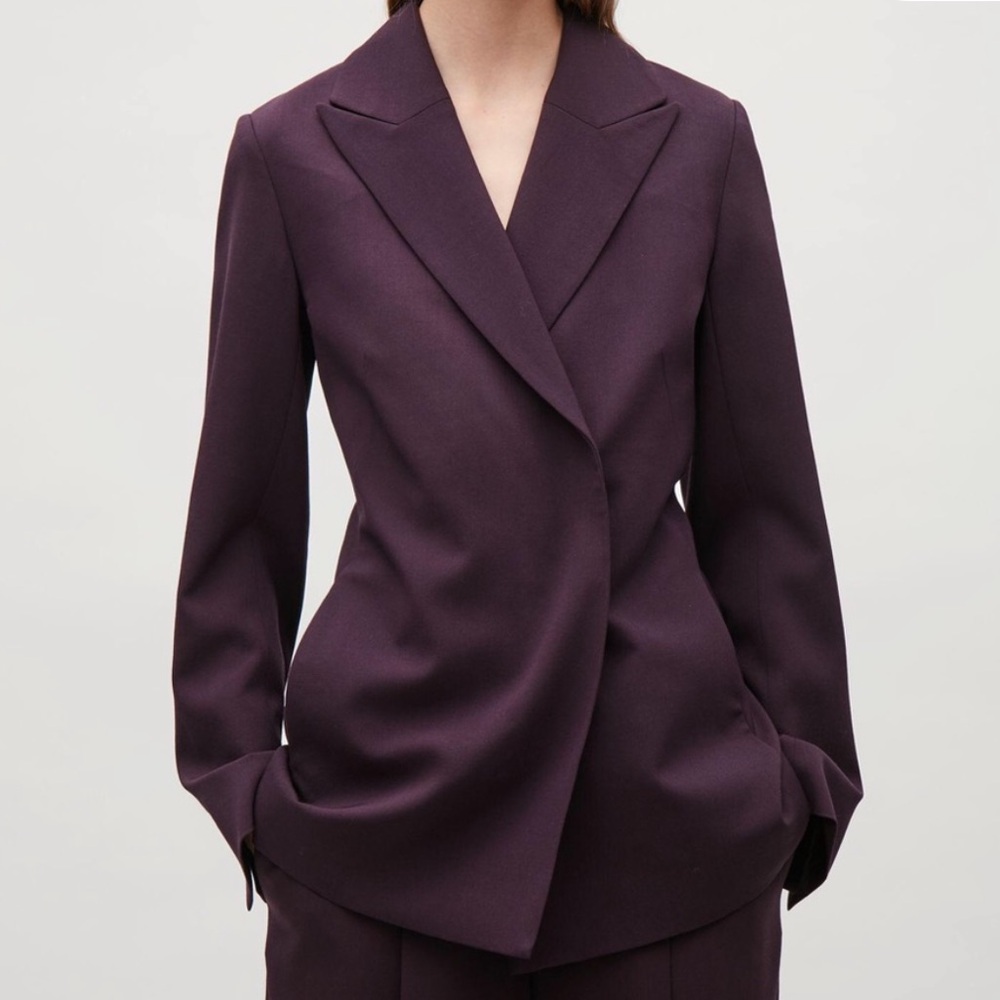 COS Double Breasted Long Blazer in Plum Burgundy Purple Size 34 EU or XS US